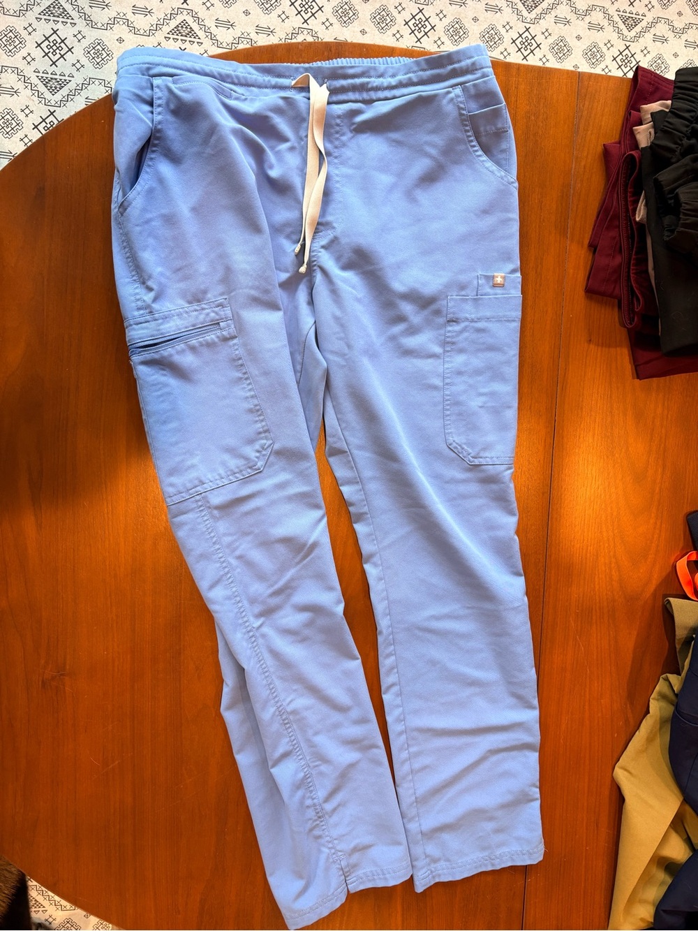Figs Light Blue women’s Cargo Scrubs with Drawstring